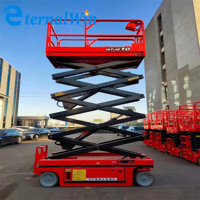 10m Ketinggian Angkat 350kg Baterai Merah Listrik Gunting Platform Angkat