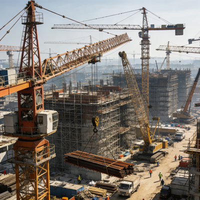 Kecepatan Troli 0-40 Mmenit Crane Menara Menampilkan Dimensi Bagian Tiang 2x2x3m dan Bahan Utama Baja Sudut 160x16mm untuk Pengangkatan Berat